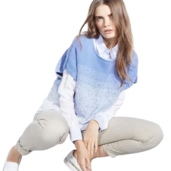 Vince Cocoon Ombre Sweater Pullover Womens XS Blue Shite Crew Neck Short Sleeve - Picture 3 of 12